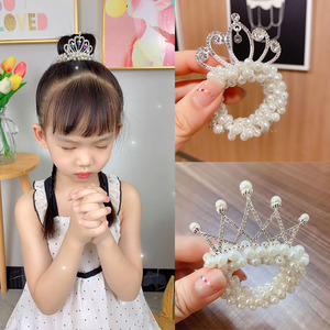 儿童甜美皇冠头饰公主头绳韩国新款珍珠花朵可爱女孩扎头发丸子头