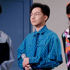 你好星期六崔磊同款蓝色格子翻领衬衫韩版时尚休闲长袖开衫男女潮