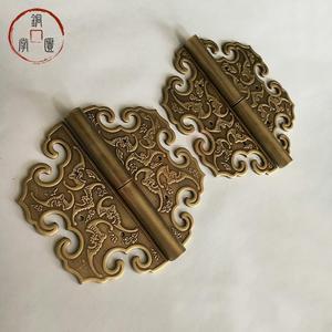 加厚 中式仿古纯铜顶箱柜配件 衣橱柜门古典家具脱卸刻花纯铜合页