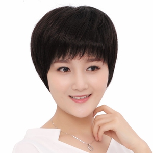 假发套女全头逼真整顶头套妈妈中老年假发女短发透气真头发50岁60