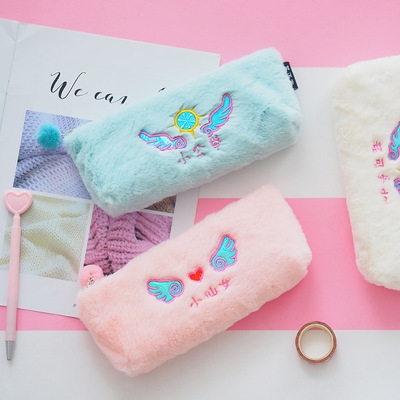 小清形少女心铅笔袋毛v绒少女文具 苏迈家羽女少酱梯新笔袋带毛j
