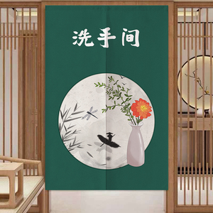 新中式素雅洗手间门帘隔断帘家用厕所防窥遮挡挂帘免打孔商用定制