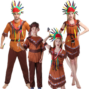 万圣节服装化妆舞会演出衣服成人女土著人原始人印第安女酋长服装