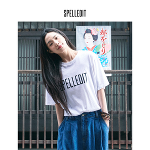 SPELLEDIT2024夏季新款蜡笔太阳大logoT恤韩版简约休闲元气甜美女