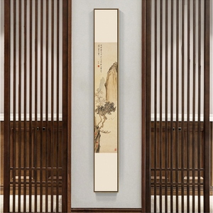新中式装饰画过道楼梯走廊挂画茶室背景墙壁画竖幅细长条玄关网红
