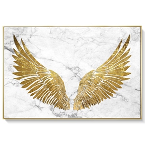 网红轻奢大气装饰画个性时尚沙发卧室挂画翅膀金色横版壁画背景墙