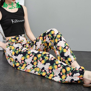 夏季女士人造棉哈伦裤绵绸家居睡裤长裤薄款透气棉绸加大宽松长款