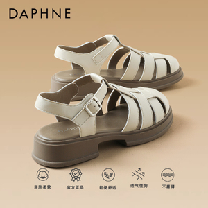 达芙妮Daphne ~罗马凉鞋女款2024新款羊皮软底编织镂空包头猪笼鞋