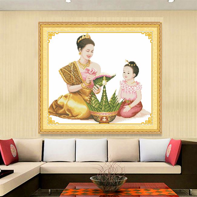 精准海的女儿母子情深十字绣母女共读母女情深客厅卧室钻石画