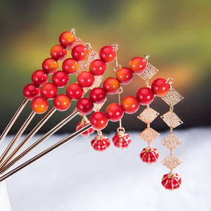 发簪女古风步摇红色