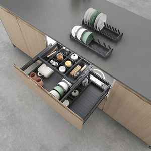 拉篮厨房橱柜全铝抽屉式双层地柜碗碟拉篮抽中抽内置阻尼工具收纳