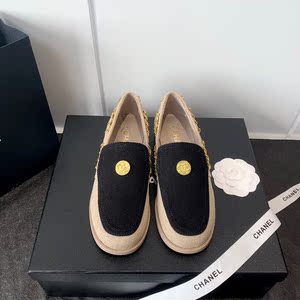 代购chanel/香奈儿 21新款 小香经典链条布鞋女鞋乐福鞋