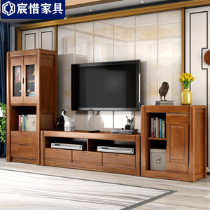 中式实木电视机柜高柜矮柜组合客厅背景墙柜影视柜现代简约橡木柜