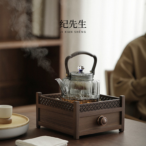 故宫文创新款高档电陶炉煮茶炉煮茶器胡桃木围炉煮茶煮茶壶家用