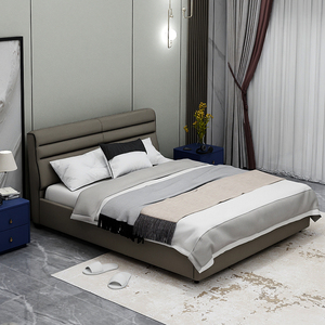 富牌真皮床现代简约欧式轻奢皮床主卧1米5床1米8分头层牛皮婚床05