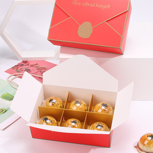 红色信封式手提63-80克月饼盒蛋黄酥包装盒6粒简易折叠烘焙打包盒