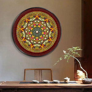 网红复古民族风唐卡装饰画客厅卧室过户玄关壁画圆形藏族瓷砖花纹