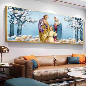圣母画像客厅沙发背景墙装饰画卧室床头画壁画天主教圣家三口挂画