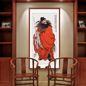 0017人付款淘宝纯手绘钟馗画像客厅挂画装饰中堂茶室天然朱砂国画原稿