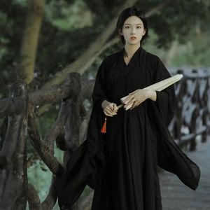 【墨染】清冷汉服魏晋风黑色夏季古装侠客风直裾大袖衫学生雪纺薄