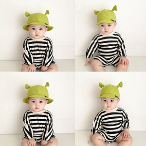 痞幼同款绿色帽子史莱克春秋薄款婴儿鸭舌帽渔夫帽纯棉宝宝男女童