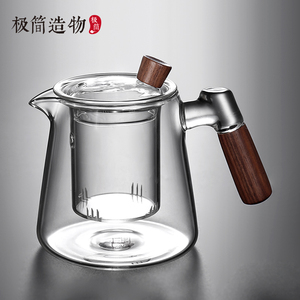 高硼硅玻璃泡茶壶木把茶水分离过滤红茶花茶壶电陶炉煮茶壶小茶具