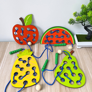 园早教玩具益智积木穿插树桩工作卡穿线玩具小精灵玩具6977同款货