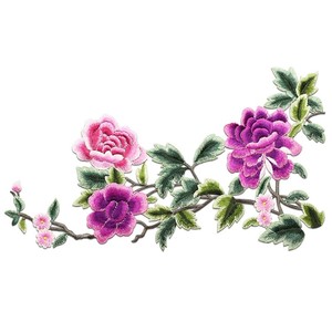 新4线色丝线牡丹花布贴对称绣片diy服饰装饰贴布民族风z无胶手缝