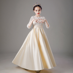 岁宝宝生日女童公主裙主持人花童婚礼钢琴演出比赛服装儿童礼服3人