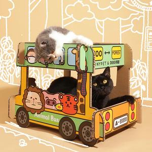 动物巴士双层上下铺 大号猫抓板 猫屋 宠物用品