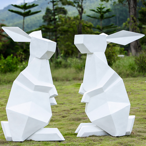 抽象几何兔子玻璃钢雕塑户外花园林景观小品楼盘小区动物装饰摆件