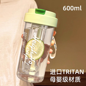 tritan水杯2024新款女生高颜值随身杯子透明大容量便携吸管杯夏天