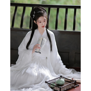 白色汉服魏晋古装交领齐腰襦裙超仙气飘逸古风演出服套装日常春季