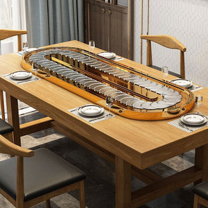 长方形电动传菜转盘椭圆长条餐桌托盘不锈钢传送带机芯家用旋转