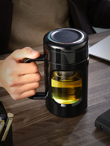 办公玻璃保温杯带把手商务男士泡茶杯个人专用水杯茶水分离杯会议