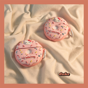 粉色HelloKitty甜甜圈适用airpodspro2代保护套苹果耳机保护壳airpods3无线蓝牙耳机套airpod1/2代硅胶耳机壳