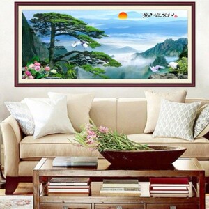 迎客松装饰贴画客厅沙发背景墙壁画宾馆酒店大堂山水风景自粘贴画