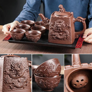 k中华龙壶原矿宜兴紫砂壶朱方茶壶大d号容量家用l300m1北泥茶壶茶