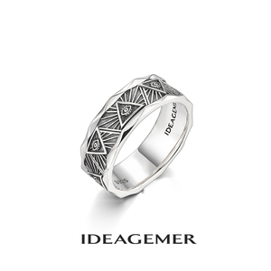 IDEAGEMER闭口款上帝之眼纯银戒指男士时尚复古小众设计潮流指环