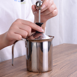 咖啡手打奶泡器打发器手动拉花奶缸奶泡机家用不锈钢奶泡杯奶泡壶