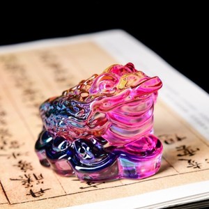 七彩水晶金蟾摆件 三足蟾蜍招财客厅家居装饰品小吉祥物开业礼品