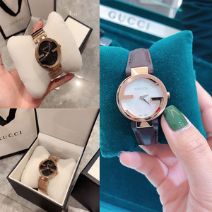 全智贤同款gucci古驰正品棕色皮带女士时尚复古石英手表ya133504