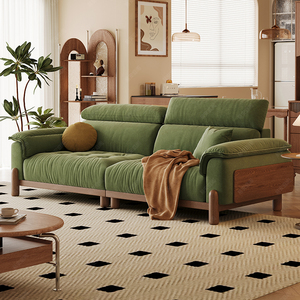 易安亭阁新款日式牛油果色现代风布艺沙发客厅小户型实木家具
