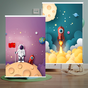 卷帘太空人卡通儿童房间卧室窗帘遮光遮阳免打孔安装手拉式升降帘