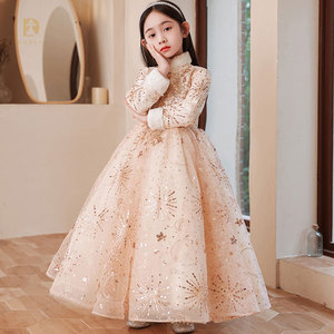 女童礼服十岁生日圆锁公主裙钢琴比赛演出服小女孩加绒连衣服表演