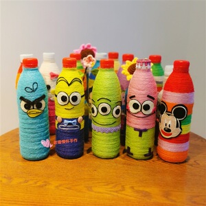 成品变废为宝创意k手工作品diy塑料麻绳花瓶制作幼儿园作业环保