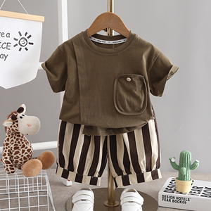 婴儿衣服夏季洋气休闲圆领短袖T恤套装6-12个月1-2岁男童宝宝夏装