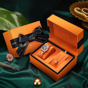 格雅(geya)手表女时尚小冰糖镶钻气质复古酒桶形女士石英女表橙色