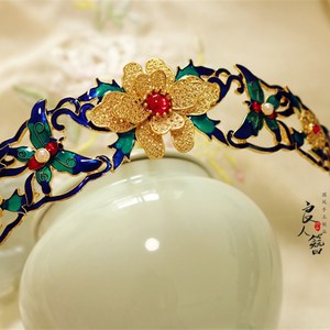 烧蓝发冠女唐宋汉服头饰故宫景泰蓝钿子古风旗头s明制明清发簪发