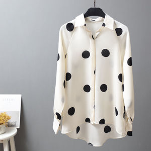 大波点雪纺衬衫女韩版长袖宽松春季很仙的上衣洋气衬衣设计感小众